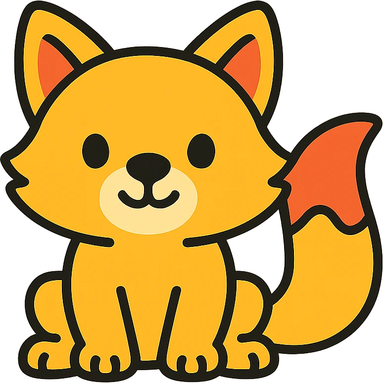 playful animal character in colorful felt icon style with black outlines, vibrant colors, and clear shapes emoji