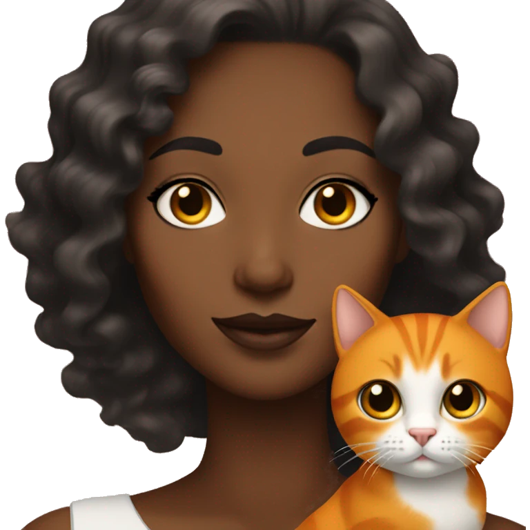 White Woman with Wavy Hair that is Blackish Brown and Glam Makeup holding an Orange Cat emoji