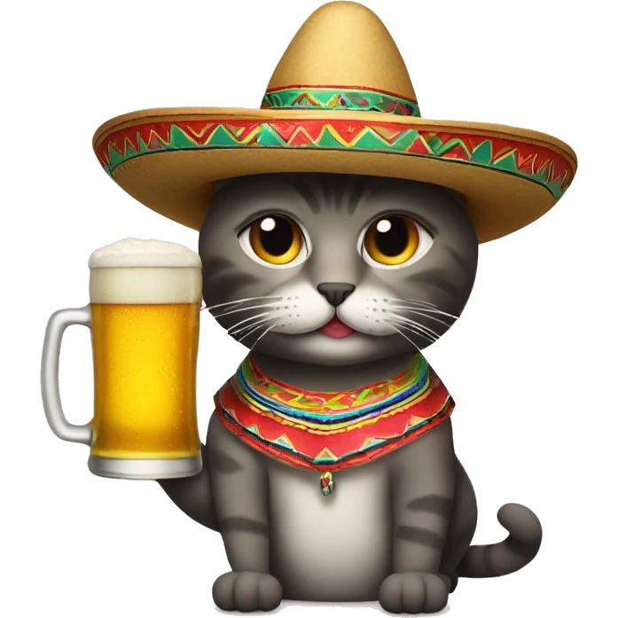 Mexican cat with sombrero drinking beer emoji