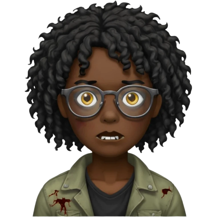 Faz uma zombie de cabelo preto cacheado e óculos de grau preto emoji