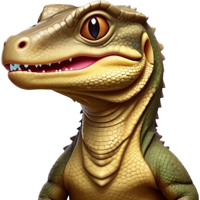 Cinematic Comical Komodo Dragon Lizard Portrait Emoji, Head tilted dramatically with an exaggeratedly shocked expression, featuring a robust, scaled body with wide, comically expressive eyes full of humorous disbelief, Simplified yet hilariously expressive features, highly detailed, glowing with a slightly sassy glow, high shine, dramatic yet playful, stylized with an air of quirky exotic attitude, soft glowing outline, capturing the essence of a meme-worthy Komodo dragon that looks ready to side-eye its way into viral fame! emoji