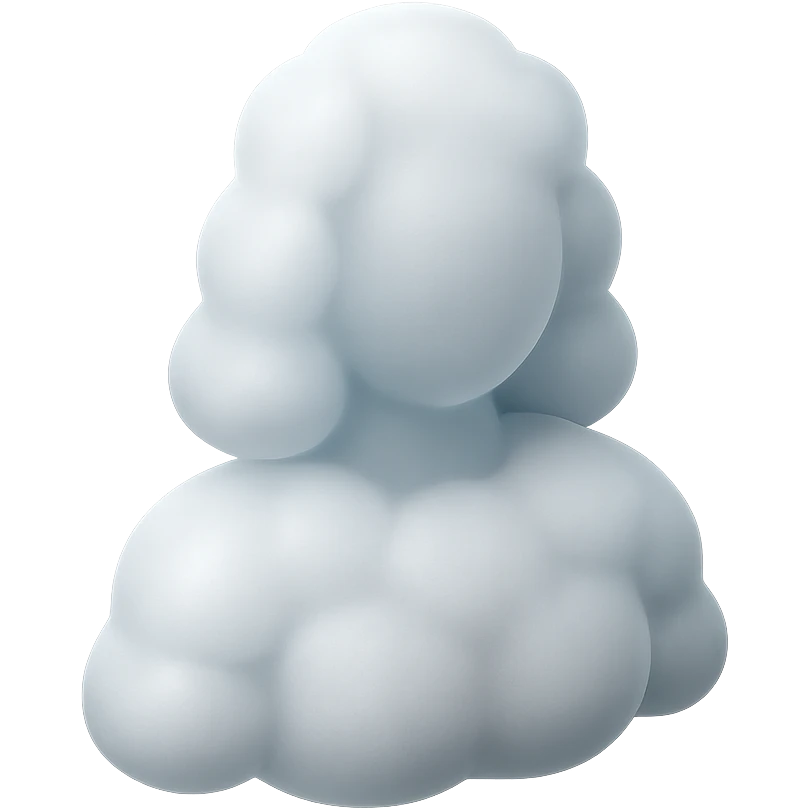 shoulder length, person composed of white fluffy convex clouds, front view, matte glass style emoji