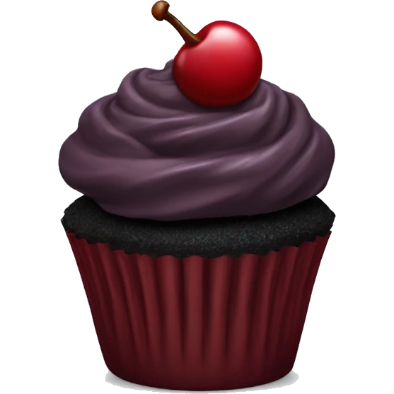 Dark red cherry cupcake with frosting on top with black cupcake case  emoji