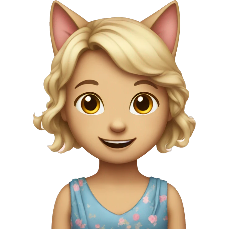 happy little girl cat in a dress having emoji