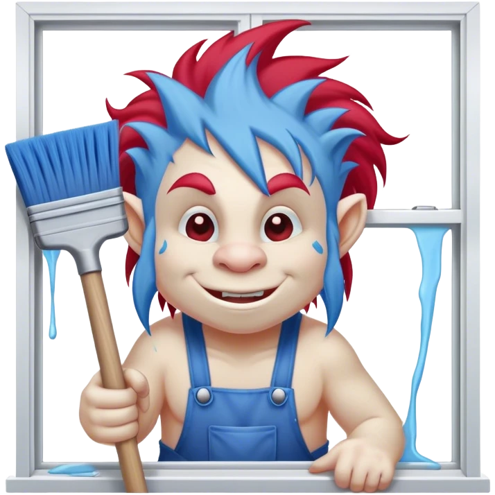 Red and blue Troll cleaning window with squeegee emoji