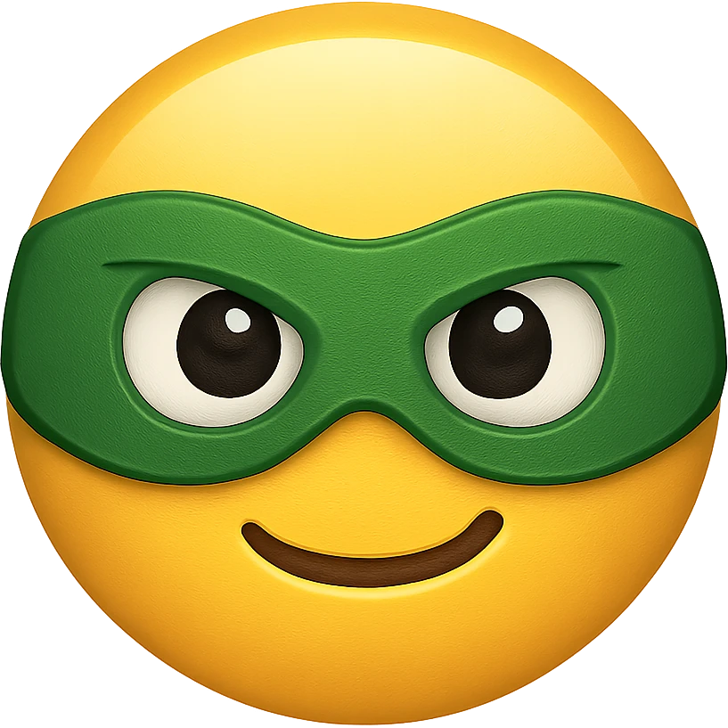 yellow face with green superhero mask emoji, digital illustration emoji