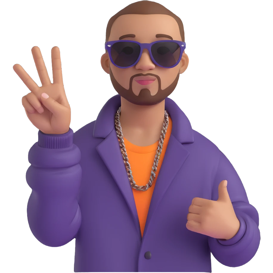 Jul French rap singer wearing sunglasses making his signature hand gesture fun recognizable style emoji
