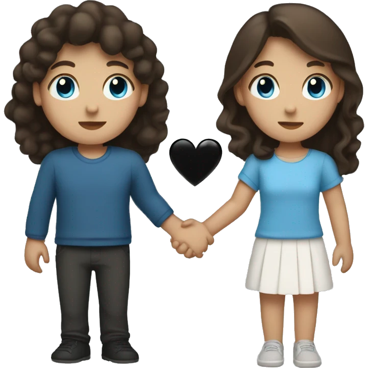 Brown hair girl with blue eyes holding hands with black hair men emoji