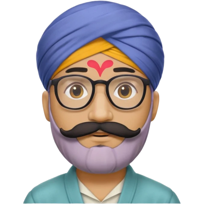 A man with a punjabi turban and having a big mustache face should be hidden he should also have glasses  emoji