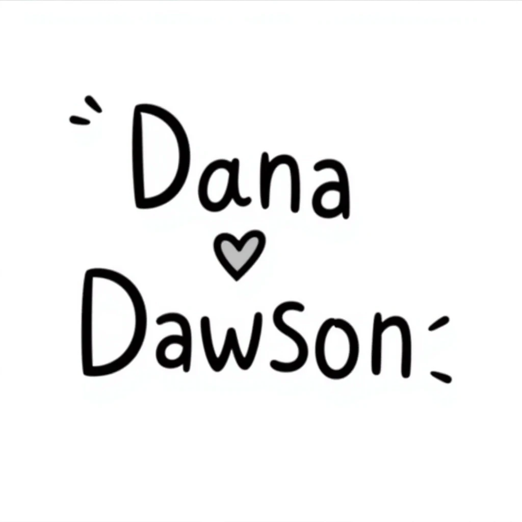 'Dana Dawson' name in a playful and informal hand-drawn doodle style emoji