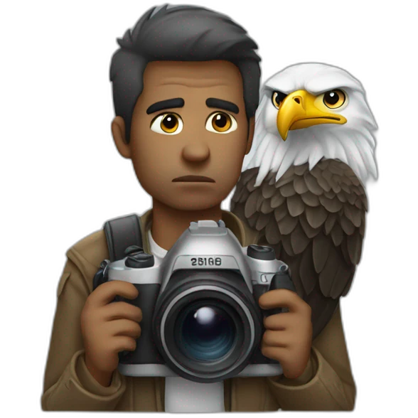 sad photographer without a camera with an eagle on his shoulder emoji