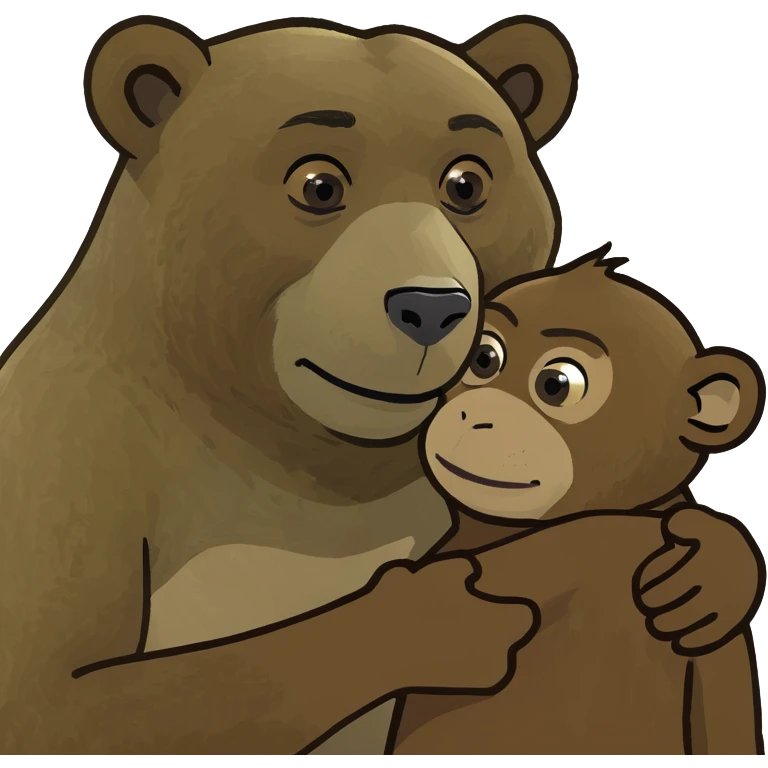 A brown bear cuddling a monkey  emoji