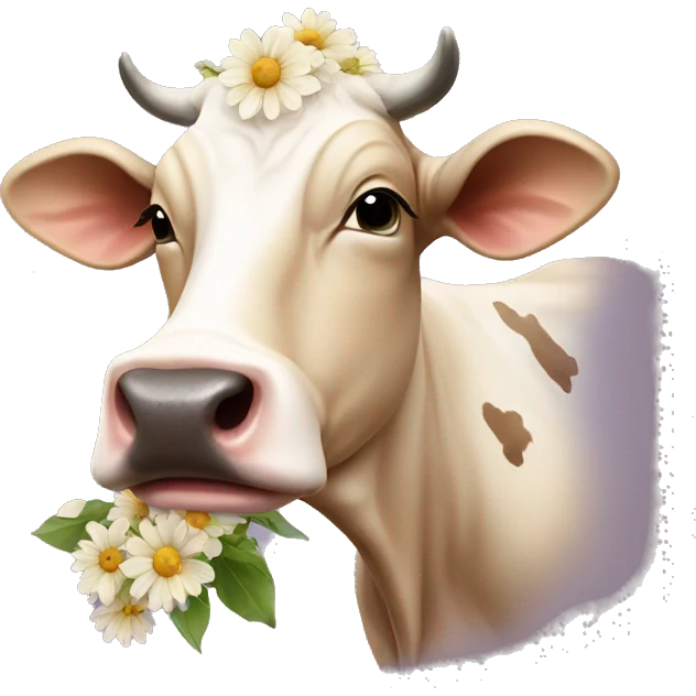 beige cow with flowers in her mouth emoji