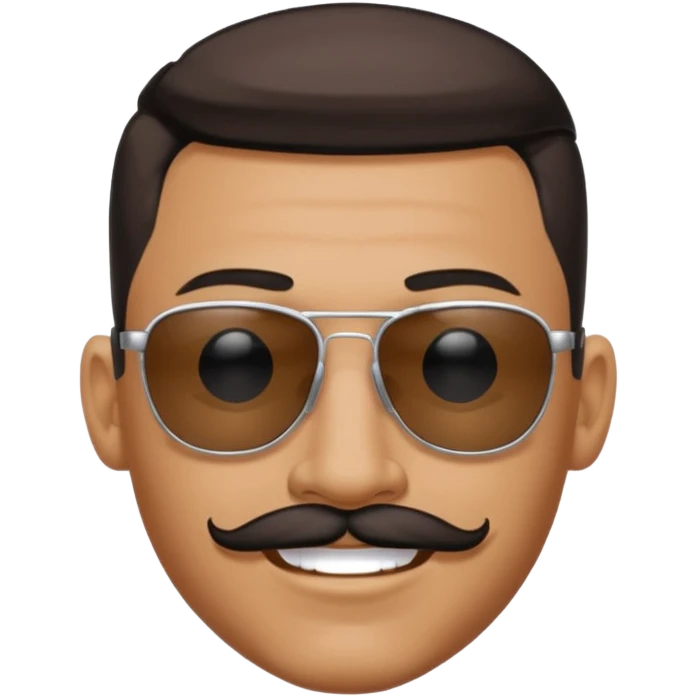 A tan skinned guy with a mustache and goatee wearing sunglasses looking serious but also smiling with his hair shiny and slicked back, with a tear drop black tattoo on the side of his eye emoji