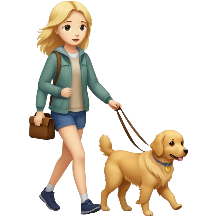 Girl walking with a golden retriever  emoji