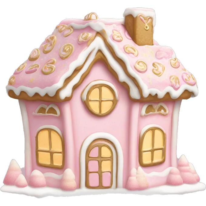 light pink and gold and white gingerbread house emoji
