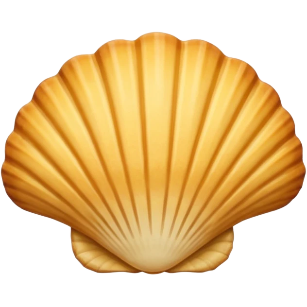 A madeleine pastry. Scalloped seashell shape with four to five vertical lines going in the same direction. Light golden brown. Scalloped edge. Cookie. Flat. Long. emoji