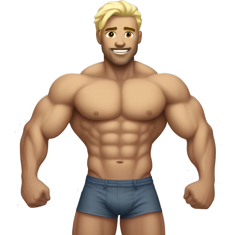 muscular man with blonde hair and big butt emoji
