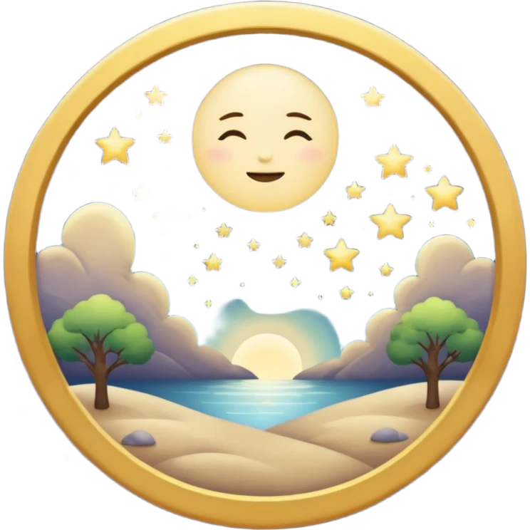 "Design a calming circle emoji for evening reflection. Soft moonlight, gentle stars, peaceful or spiritual symbols. No people - emphasize tranquil colors, night sky elements, and serene christian imagery." emoji