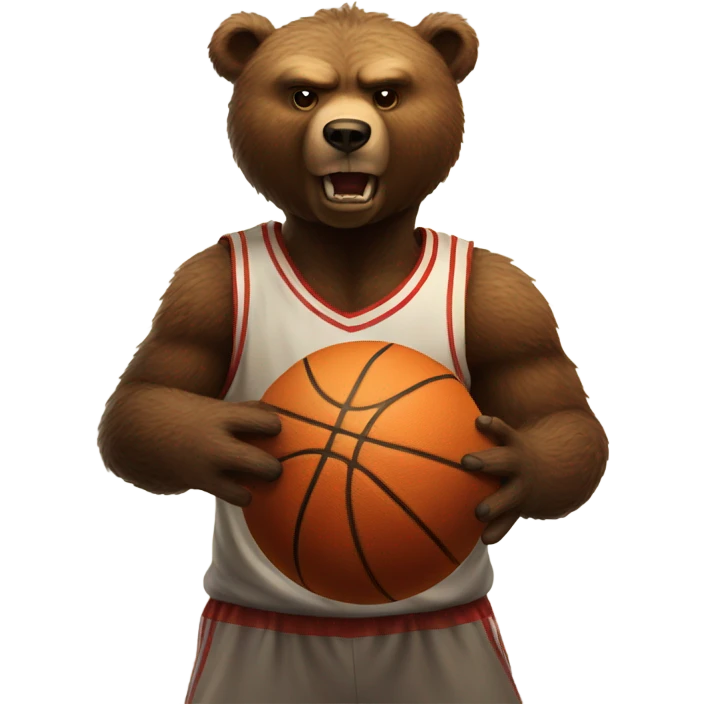 Angry Brown Bear dribbling basketball emoji