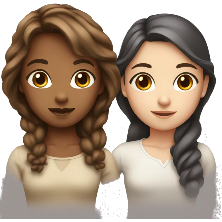 Two girls with brown hair, one with blue eyes and the other with brown emoji
