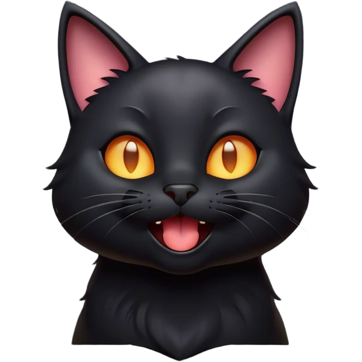Cinematic Cute Black Cat Portrait Emoji, Head tilted playfully and yawning, sleek black fur with subtle hints of dark gray, Simplified yet adorable features, highly detailed, glowing with a warm, friendly glow, high shine, curious and affectionate, stylized with a touch of whimsy, bright and alert, soft glowing outline, capturing the essence of a mischievous yet loving kitten, so endearing it feels like it could leap out of the screen and stretch! emoji