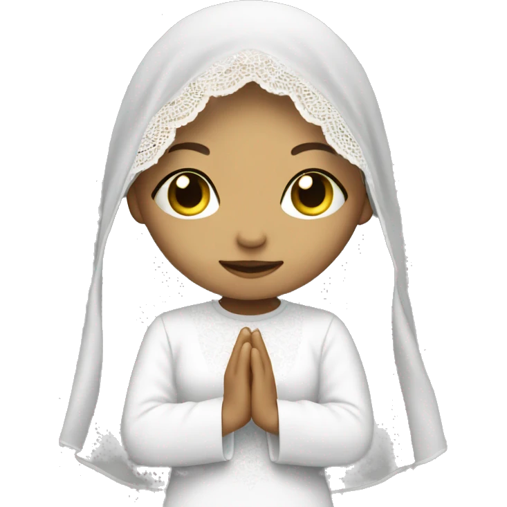 Light skin girl praying with eyes closed and lace white veil  emoji