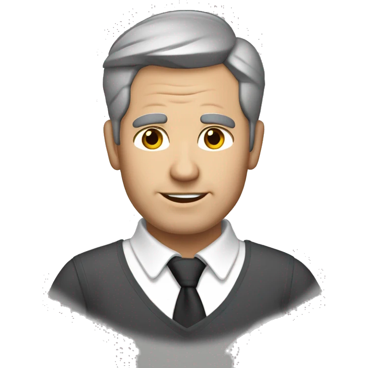 Emoji dad with greying brown hair, hazel eyes, medium build, shaven face emoji
