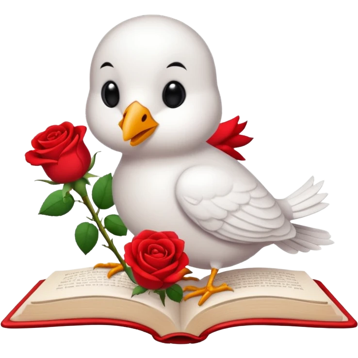 White Bird reading books + flower emoji