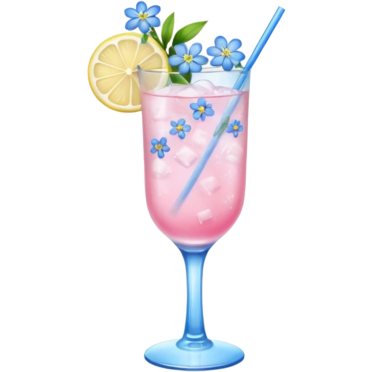 Ice pink lemon cocktail with blue small flowers  emoji