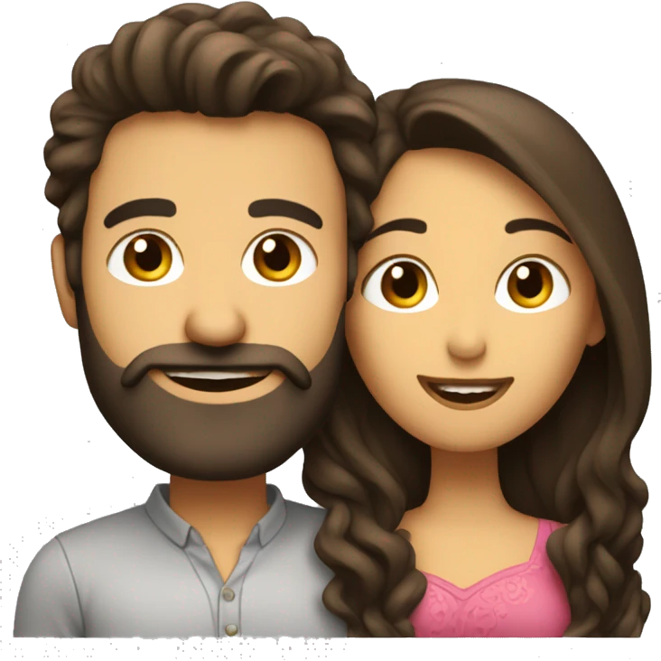 Brunette man with beard kissing brunette woman with long hair emoji