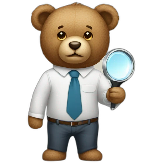 teddy bear with dress shirt holding a magnifying glass emoji