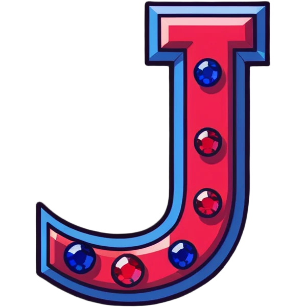 sparkling letter J with rubies and sapphires emoji