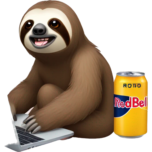 sloth with RedBull can and laptop emoji