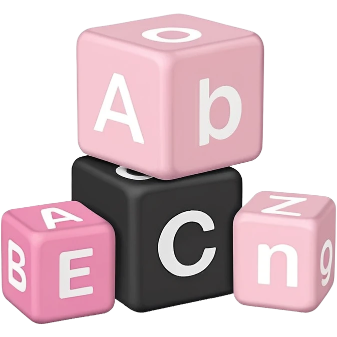 White and light pink toy alphabet blocks emoji