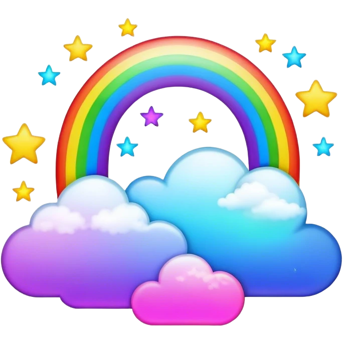 Neon rainbow moon with stars and clouds  emoji