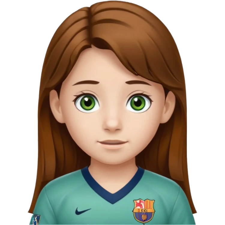 Una niña de 11 años castaña ondulada blanca de ojos verdes pestañas largas  con el uniforme de messi   emoji