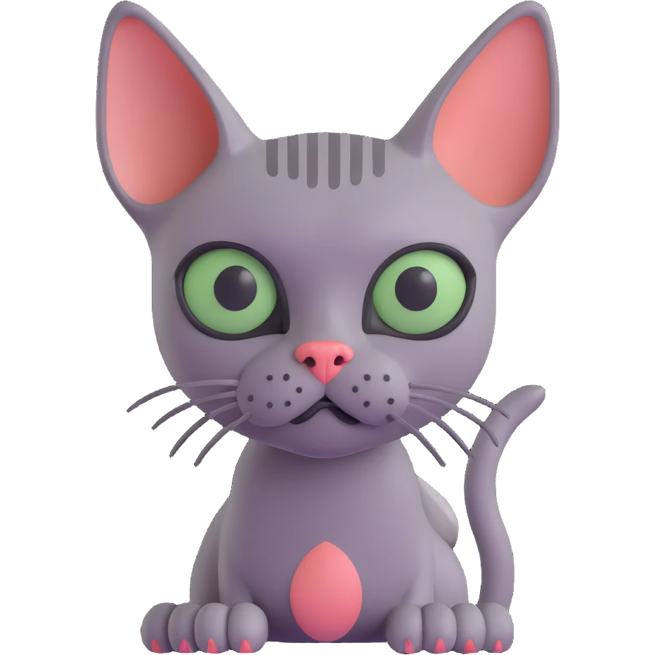 gray hairless cat with black nose looking with disgust emoji