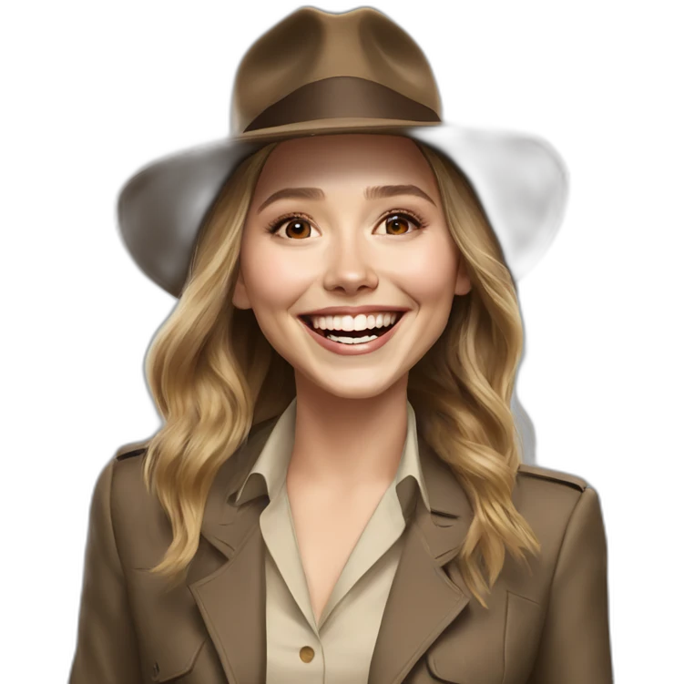 Elizabeth olsen in Indiana jones suit laughing emoji