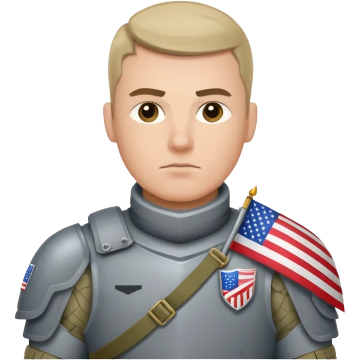 generate white full-armored american soldier with small usa flag on shoulder emoji