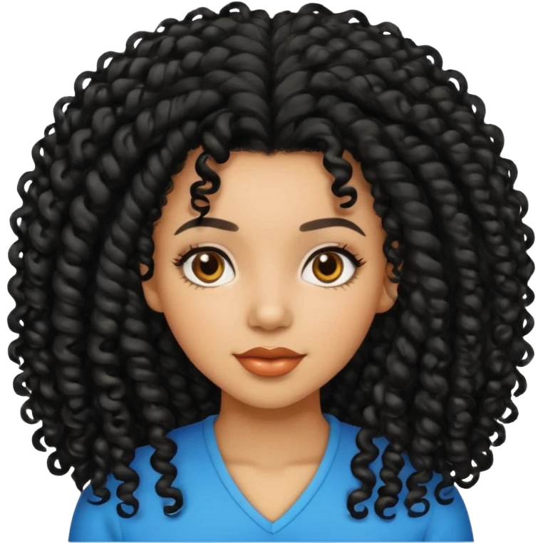 Uma mulher negra da pele clara com cabelo enrolado grande preto  emoji