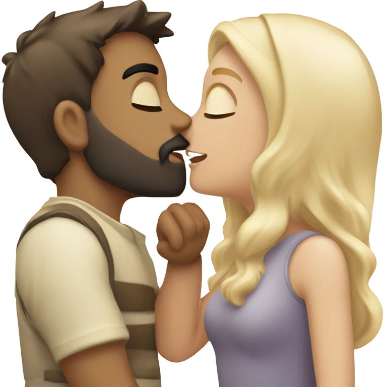 Romantic kiss of a girl (blonde) and a guy (fair skin, dark hair with beard) emoji