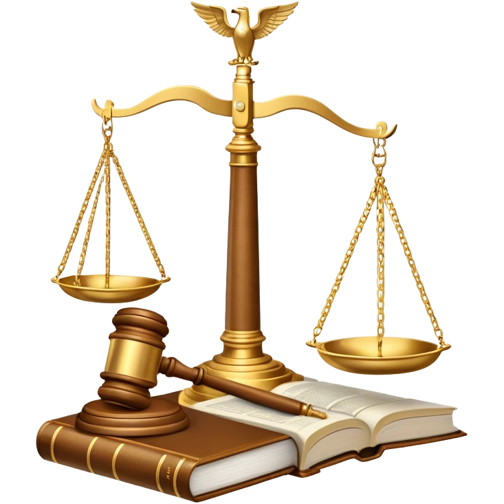 An icon featuring scales of justice, a gavel, and a legal book, symbolizing the study of law. The design includes courthouse pillars in the background, representing authority and legal systems. Transparent background highlights the principles of justice, order, and legal education. emoji