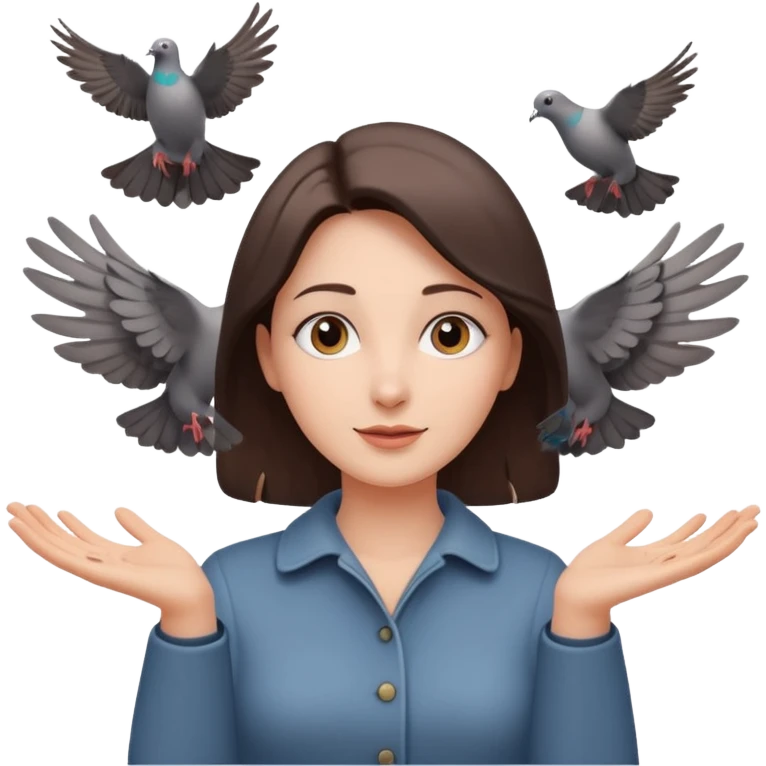 woman open arms looking at a flying pigeon emoji