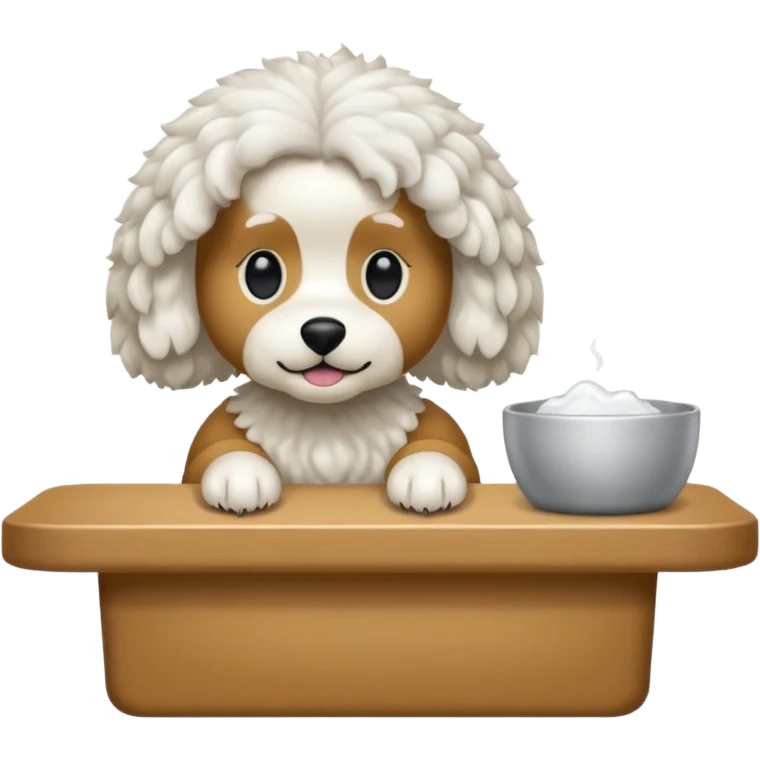 caniche blanco en peluqueria canina emoji