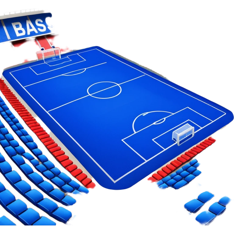 fc basel soccer stadium with blue seats. the name fc basel is written in red seats whereby many red seats form the label within a sea of blue seats emoji