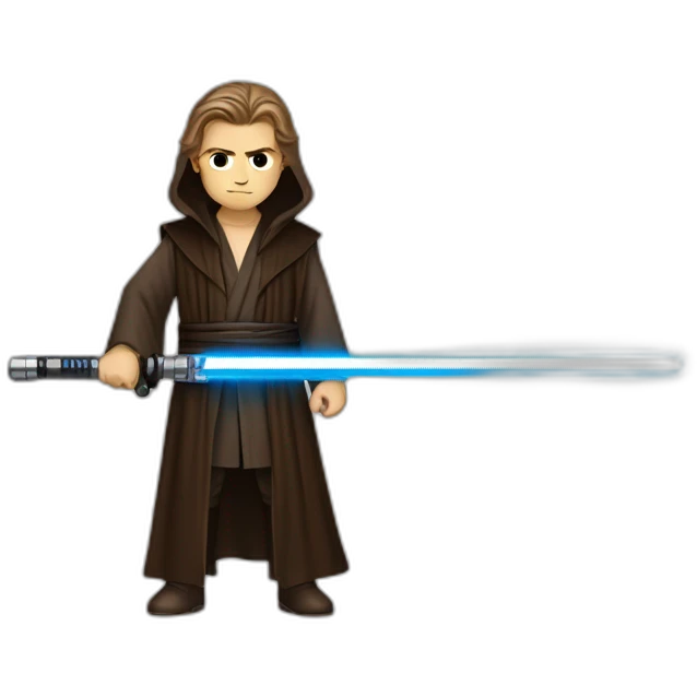 Dark side anakin skywalker (yellow-red eyes) (brown hooded robe) (portrait, front facing) (blue lightsaber) emoji