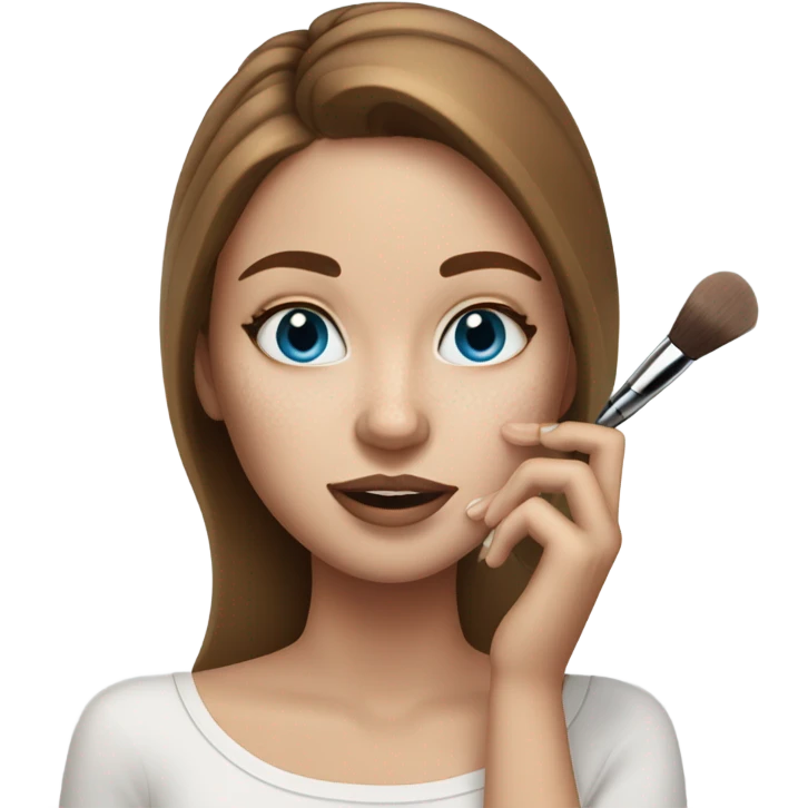 Girl doing her makeup on white skin while having Brown hair and blue eyes and freackles emoji