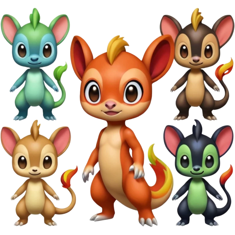 Colorful Exotic Meloetta-Chimchar-Virizion-Venom-Stitch-Fakémon-creature-hybrid emoji