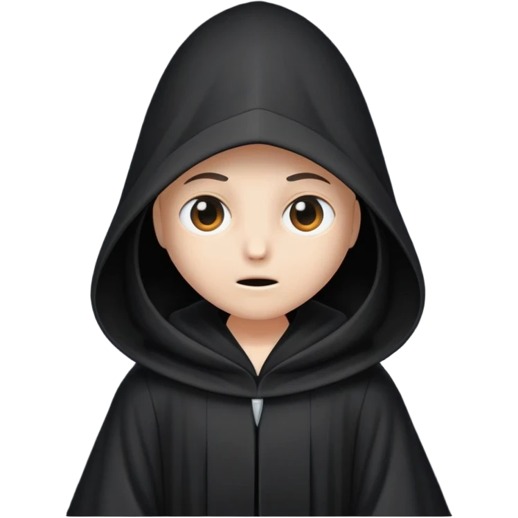 Tall black robe with cone-shaped hood covering face, two eyes slightly visible through slit.” emoji